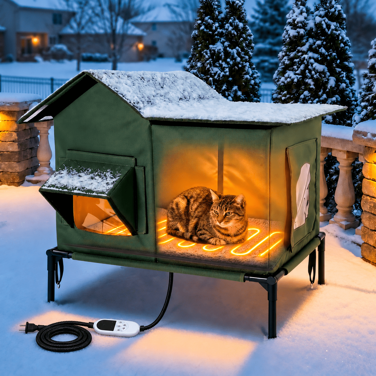 Winter-Cat-House-with-Self-Warming-Pad-with-Heating-pad-Waterproof-Outdoor-Cat-Dog-House-Foldable-Warm-Pet-Cave-for-Winter-Wild-Animal-Tent-Bed-S_7003c954-df28-4b29-8b7b-a0a0ff373e87.ead6b686f66bc604039f7a3129e79b77 YUWENUS Heated Outdoor Cat House with Heated Pad and Escape Door for Outdoor Weatherproof Cat Shelter Insulated Outdoor Cat House,Green,Small - Image 1